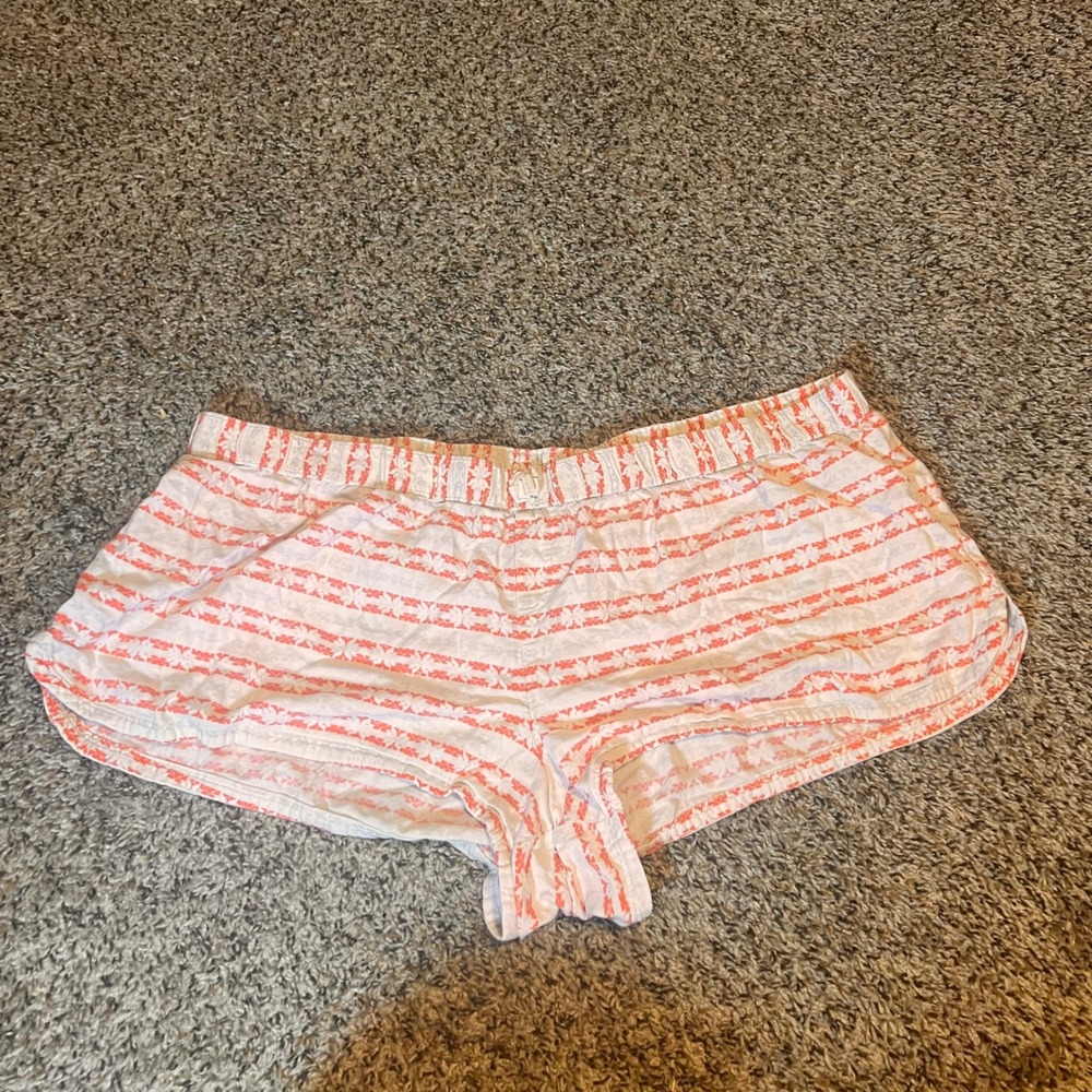 Aerie White & Coral Striped Shorts XXLTG Extra Extra Large Lounge Casual